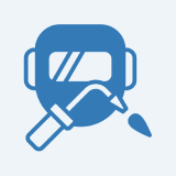 Welding mask and torch icon illustration.