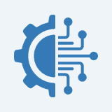 Half gear, half circuit technology icon.