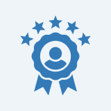 Award icon with person and five stars.